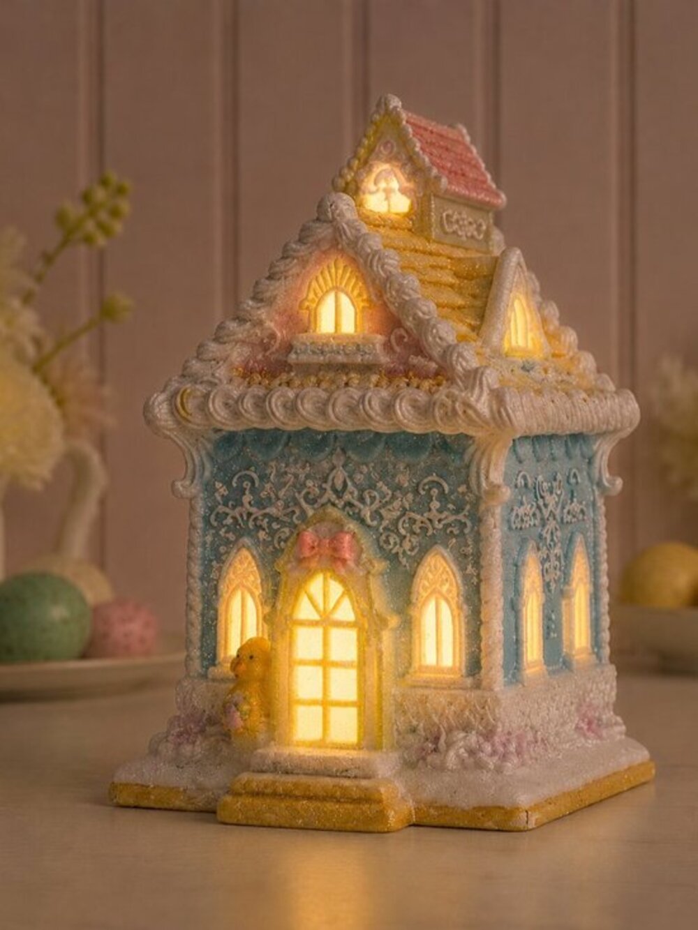 Pastel Gingerbread House LED Lighted Easter Victorian Decor 13.5” NWT